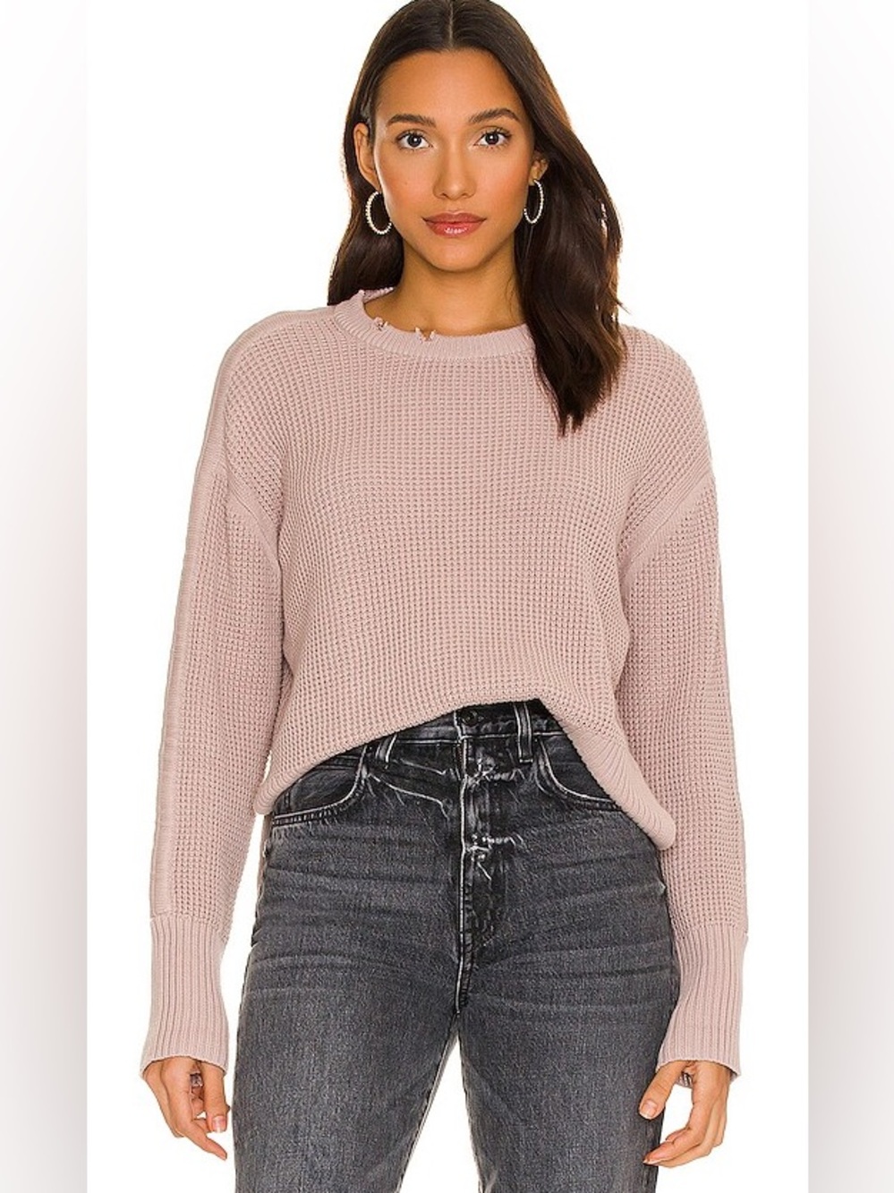 Pistola Waffle Knit Distress Olga Sweater Relaxed Fit Size Small In Mauve Nwt